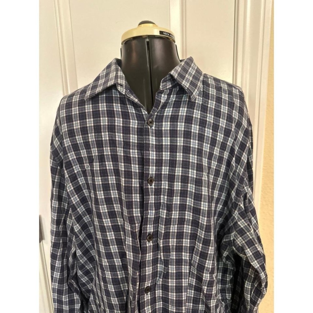 Michael‎ Kors Mens XL Tailored Fit Navy Blue Plaid Long Sleeve Button Down Shirt